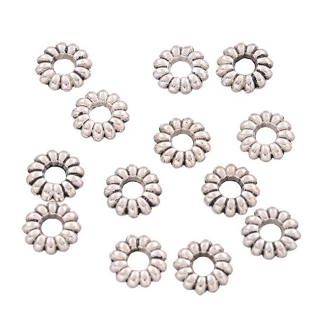 NBEADS 1000 Pcs Rondelle Tibetan Silver Beads, Lead Free & Nickel Free & Cadmium Free, Antique Silver, About 6.5mm Thick, Hole: 2mm