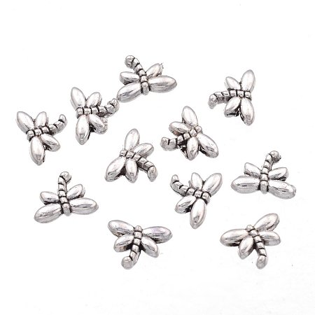 NBEADS 1000 Pcs Dragonfly Tibetan Silver Beads, Lead Free & Nickel Free & Cadmium Free, Antique Silver, about 8mm wide, 6mm thick, Hole: 0.7mm