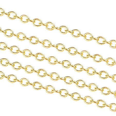 NBEADS 92m Brass Cross Chains, Nickel Free, Color-Keeping, Golden, 2x1.5x0.5mm, 92m/roll