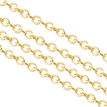 NBEADS 92m Brass Cross Chains, Nickel Free, Come On Real, Golden, 2x1.5x0.5mm; about 92m/roll
