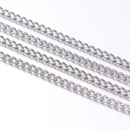Honeyhandy Iron Twisted Chains Curb Chains, Unwelded, Platinum, with Spool, Nickel Free, Link: 2mm wide, 3mm long, 0.5mm thick, about 328.08 Feet(100m)/roll