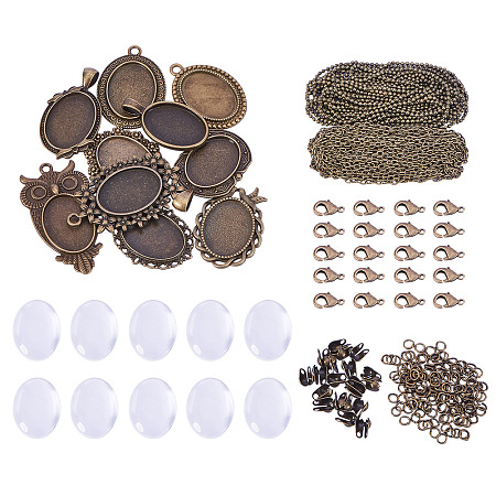 SUNNYCLUE 10 Sets Assorted Cabochon Frame Setting Tray Charms Pendant with Clear Oval Glass Dome Tile for Photo DIY Craft Jewelry Necklace Making, Antique Bronze