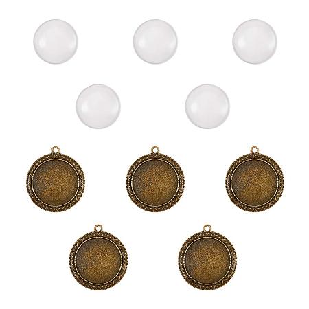 ARRICRAFT Pack of 6 Pendant Makings Sets, with Antique Bronze Alloy Pendant Cabochon Settings and Flat Round Glass Cabochons, Nickel Free