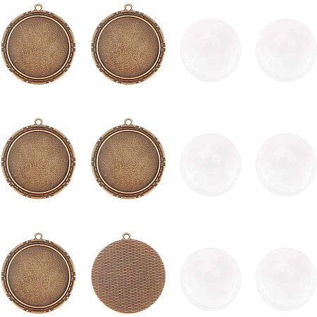 ARRICRFT 6 Sets Pendant Makings Sets, Bezel Pendant Sets, Bezel Pendant Kit, 6PCS Alloy Bezels and 6PCS Glass Cabochons for Jewelry Making DIY Findings-Antique Bronze and Clear