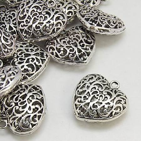 Honeyhandy Alloy Pendants, Lead Free & Cadmium Free & Nickel Free, Heart, Antique Silver, Size: about 35mm long, 34.5mm wide, 11mm thick, hole: 3.5mm
