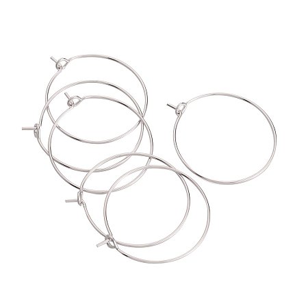 NBEADS 1000Pcs Brass Wine Glass Charm Rings Hoop Earrings, Plated in Platinum Color, Nickel Free, about 25mm in diameter, 0.8mm thick