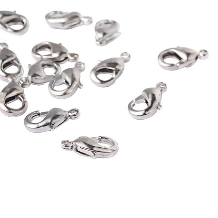 NBEADS 500Pcs Brass Lobster Claw Clasps, Nickel Free, With Loop, Platinum Color, Size: about 7mm wide, 11.5mm long, hole: 1.2mm.