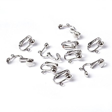 NBEADS 500Pcs Iron Clip-on Earring Components, for non-pierced ears, Platinum Color, Nickel Free, about 13.5mm wide, 15.5mm long, 7mm thick, hole: about 2mm