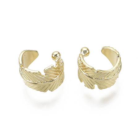 Honeyhandy Brass Cuff Earrings, Feather,  Nickel Free, Real 18K Gold Plated, 8.5x9mm