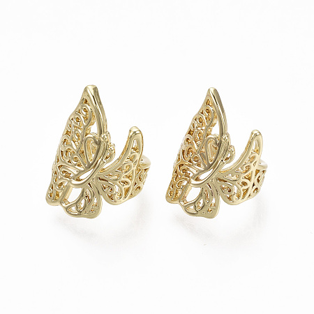 Honeyhandy Brass Cuff Earrings, Nickel Free, Butterfly, Real 18K Gold Plated, 17x9mm
