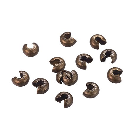 NBEADS 2000 Pcs Iron Crimp Beads Covers, Cadmium Free & Nickel Free & Lead Free, Antique Bronze, 4mm; Hole: 1.5~1.8mm