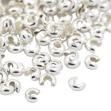 NBEADS 2000 Pcs Iron Crimp Beads Covers, Nickel Free, Silver, 5mm; Hole: 1.5~1.8mm