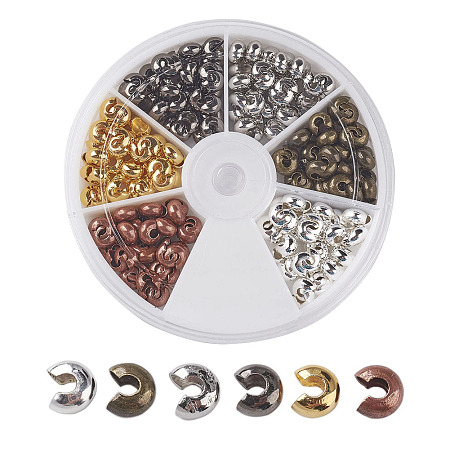 Iron Crimp Bead Covers, Round, Nickel Free, Mixed Color, 5mm, Hole: 1.5mm; about 180~207pcs/box