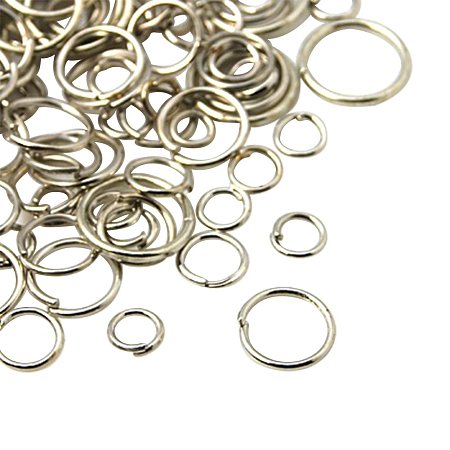 NBEADS 500g Iron Jump Rings, Close but Unsoldered, Mixed Size, Platinum, 4~10mm