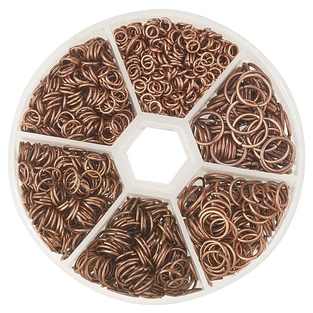 PandaHall Elite 1 Box Red Copper Iron Plated Jump Rings Diameter 4mm to 10mm Jewelry Connectors Chain Links Nickel Free, about 1745pcs/box