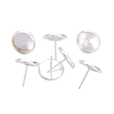 NBEADS 500 Pcs Silver Color Brass Ear Stud Components Bezel Settings Blank Peg & Post Earring Findings Nickel Free for DIY Earring Making