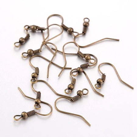 Honeyhandy 50Pcs Iron Earring Hooks, Ear Wire, with Horizontal Loop, Cadmium Free & Nickel Free & Lead Free, Antique Bronze, 18x0.8mm, Hole: 2mm, Pin: 0.6mm