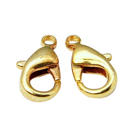 NBEADS 200 Pcs Brass Lobster Claw Clasps, Nickel Free, Golden, about 12mm long, 7mm wide, 3mm thick, hole: 1mm
