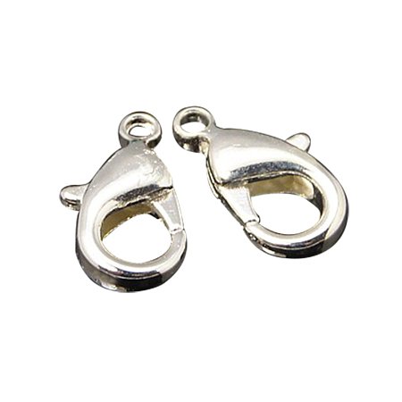 NBEADS 200 Pcs Brass Lobster Claw Clasps, Nickel Free, Silver Color, about 12mm long, 7mm wide, 3mm thick, hole: 1mm