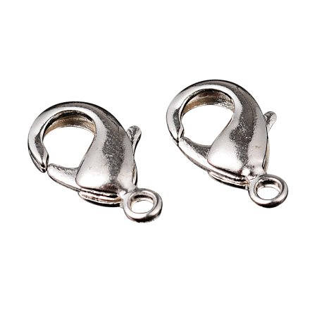 Nbeads Brass Lobster Claw Clasps, Nickle Free, Silver, 15x8x3mm