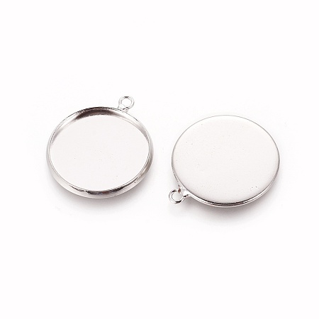 Honeyhandy Brass Pendant Cabochon Settings, Plain Edge Bezel Cups, Flat Round , Lead Free & Cadmium Free, Platinum, Tray: 18mm , 23x20x2mm, Hole: 1.5mm