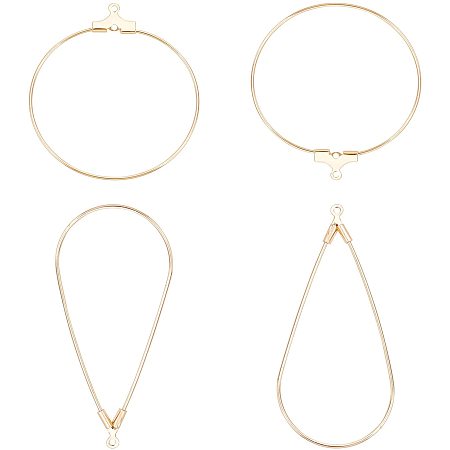 BENECREAT 4 PCS 18K Gold Plated Teardrop/Round Shape Beading Hoop Earrings(2 Mixed Shape) for Valentine's Day, Anniversaries Gifts and Favors