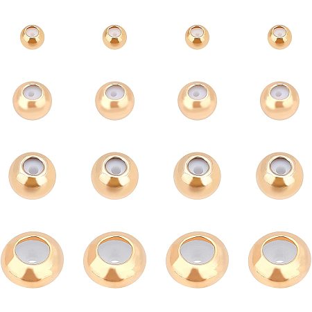 BENECREAT 40pcs Mixed Size Gold Plated Rubber Spacer Stopper Bead Charm 18K Gold Plated Beads for Bracelets Jewelry Makings