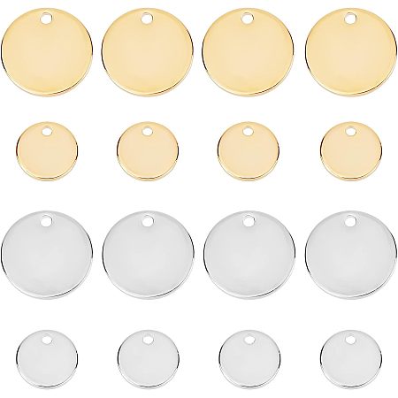 BENECREAT 48Pcs 18K Gold Plated Flat Round Blank Pendants, 4 Styles Coin Disc Charm for DIY Necklace Bracelet Jewelry Making Accessories