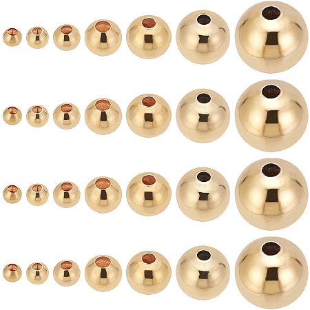 BENECREAT 210Pcs Brass Beads 7 Size Spacer Beads 18k Gold Plated Round Bead for DIY bracelet necklace Craft Making