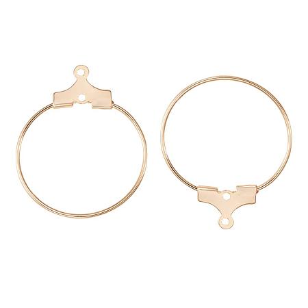 BENECREAT 30PCS  Gold Plated Round Beading Hoop Earring Finding Components with 2 Loops (20x25mm)