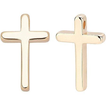 BENECREAT 20pcs Gold Brass Cross Charms 18K Gold Plated Pendants(13x8.5x2.5mm) Necklace Earrings Jewellery Gift for DIY Jewelry Making