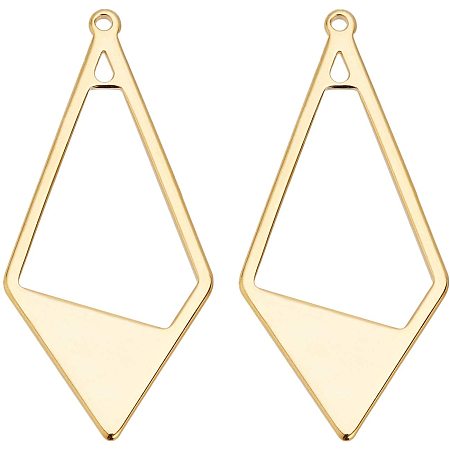 BENECREAT 20pcs Gold Geometry Rhombus Brass Charms 18K Gold Plated Pendants(36x17x1mm) Necklace Earrings Jewellery Gift for DIY Jewelry Making