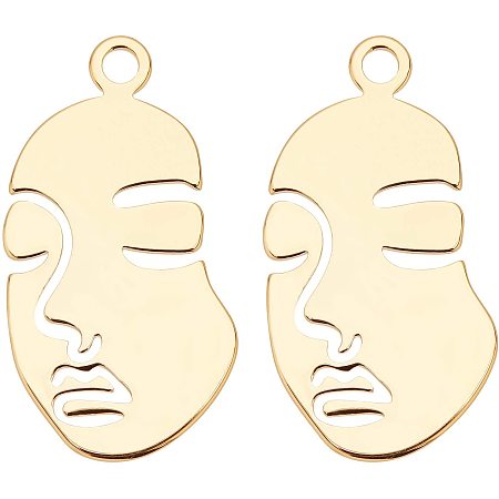 BENECREAT 20pcs Human Face Charm Pendants(33.5x17.5x1mm)18K Gold Plated Brass Pendants Necklace Earrings Jewellery Gift for DIY Jewelry Making