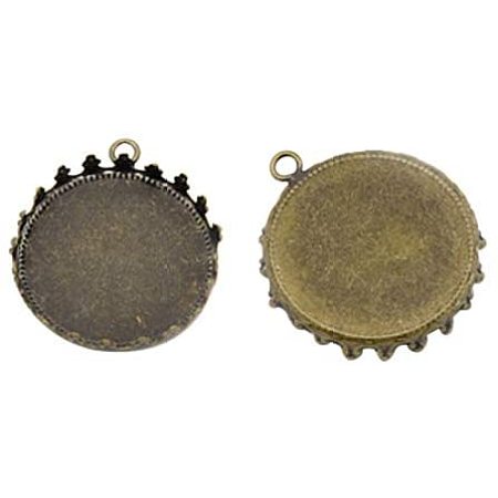 Pandahall Elite 30Pcs 24mm Brass Pendant Cabochon Settings Flat Round Antique Bronze Pendant Cabochon Tray for Jewelry Making(Nickel Free)