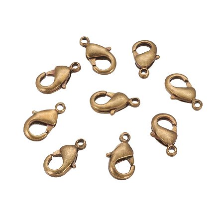 NBEADS 500 Pcs Brass Lobster Claw Clasps, Nickel Free, Antique Bronze, about 7mm wide, 12mm long, hole: 1.2mm