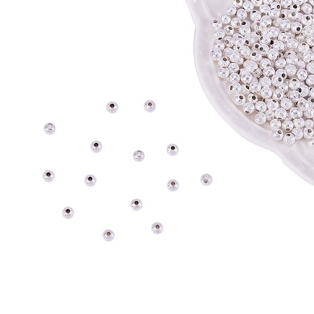 NBEADS 1000 PCS 4mm Silver Plated Brass Stardust Beads Spacer Beads Round Loose Beads for DIY Jewelry Making Findings