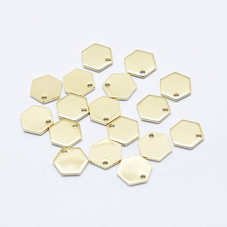 Honeyhandy Brass Charms, Long-Lasting Plated, Real 18K Gold Plated, Nickel Free, Hexagon, 9x8x0.8mm, Hole: 1mm