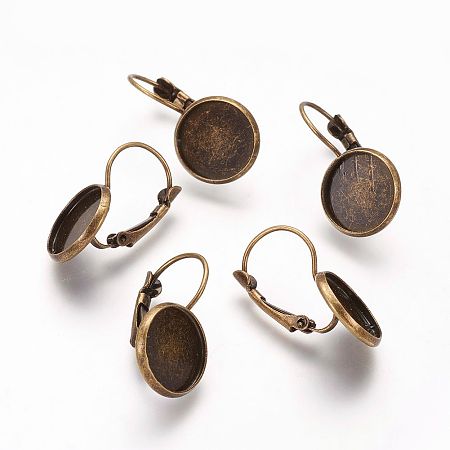 Honeyhandy Brass Leverback Earring Findings, Nickel Free, Antique Bronze, about 13~14mm wide, 25~27mm long, fit for 12mm Cabochons