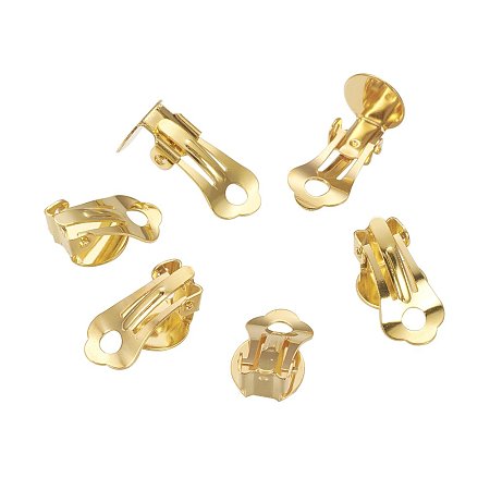 NBEADS 500 Pcs Brass Clip-on Earring Components, Nickel Free, Golden, about 9.5mm wide, 18.5mm long, 8mm high, hole: 3.3mm