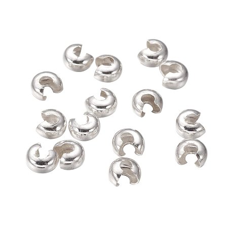 NBEADS 2000 Pcs Brass Crimp Beads Covers, Nickel Free, Silver Color, Size: About 4mm Wide, Hole: 1.5~1.8mm