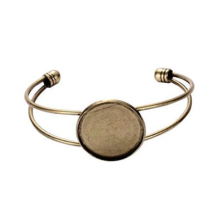 ARRICRAFT 1pc Nickel Free Brass Cuff Bangle Makings for Bracelet Necklace Jewelry Making, Bangle Blanks, with Flat Round Tray, Antique Bronze, 60mm, Tray: 25mm