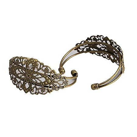ARRICRAFT 1pc Brass Cuff Bangle Makings for Bracelet Necklace Jewelry Making, Bangle Blanks, with Filigree Flower, Nickel Free, Antique Bronze, 63mm