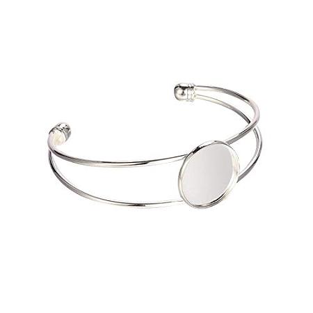 ARRICRAFT 1pc Nickel Free Brass Cuff Bangle Makings for Bracelet Necklace Jewelry Making, Bangle Blanks, with Flat Round Tray, Silver, 63mm, Tray: 20mm