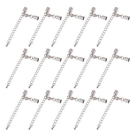 ARRICRAFT 50 Sets Brass Cord Crimp End Caps Fit Leather 5mm Lobster Claw Clasps Extension Chain Length 36mm Jewelry Making Platinum