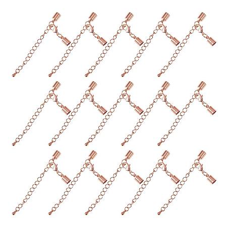 ARRICRAFT 50 Sets Brass Cord Crimp End Caps Fit Leather 5mm Lobster Claw Clasps Extension Chain Length 36mm Jewelry Making Rose Gold