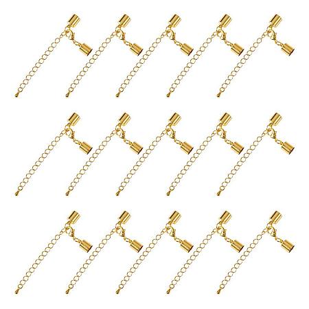 ARRICRAFT 50 Sets Brass Cord Crimp End Caps Fit Leather 6mm Lobster Claw Clasps Extension Chain Length 38mm Jewelry Making Golden