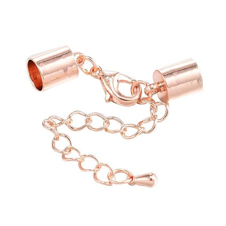 ARRICRAFT 50 Sets Brass Cord Crimp End Caps Fit Leather 6mm Lobster Claw Clasps Extension Chain Length 38mm Jewelry Making Rose Gold