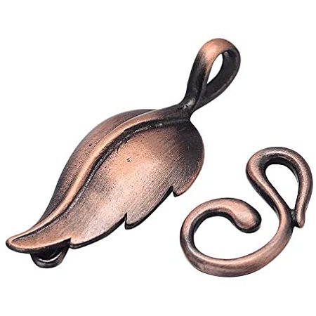 Arricraft 20 Sets Brass Hook Clasps Red Copper S-Hook Clasps Leaf Shape Hooks for Leather Cord Bracelets Making
