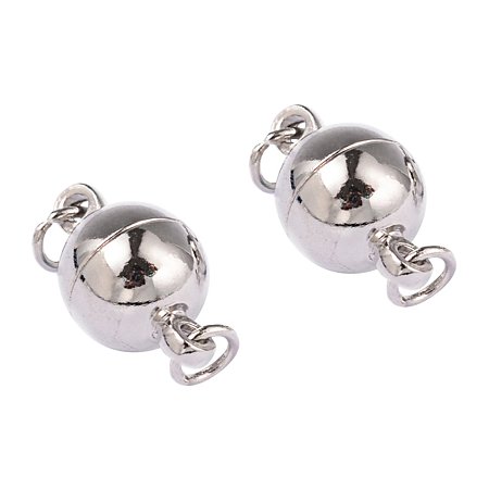NBEADS 50 Sets Brass Magnetic Clasps, Nickel Free, Platinum, 14x8mm, Hole: 2mm; Jump Ring: 4x0.7mm