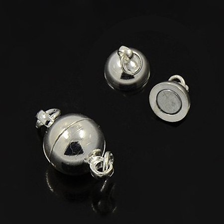 NBEADS 50 Sets Brass Magnetic Clasps, with Close but Unsoldered Jumprings, Nickel Free, Round, Silver, 14x8mm, Hole: 2mm